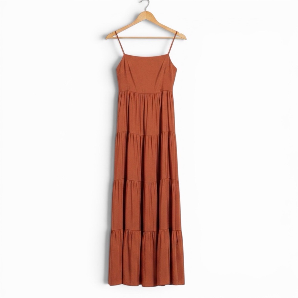 L'agence Tiered Linen Blend Dress Size XS In Soft Rust Orange Elastic Waist